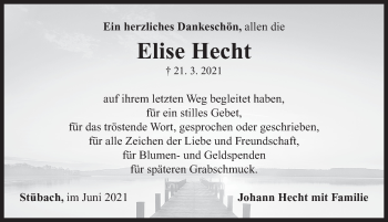 Traueranzeige von Elise Hecht von Neustadt/ Scheinfeld/ Uffenheim