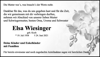 Traueranzeige von Elsa Wiesinger von Rothenburg