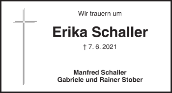Traueranzeige von Erika Schalter von Ansbach
