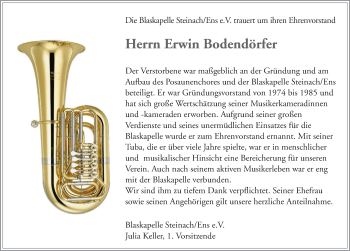 Traueranzeige von Erwin Bodendörfer von Rothenburg