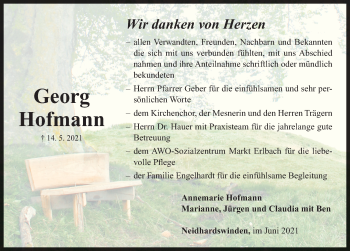 Traueranzeige von Georg Hofmann von Neustadt/ Scheinfeld/ Uffenheim