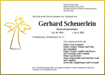 Traueranzeige von Gerhard Scheuerlein von Ansbach