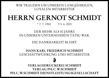 Traueranzeige von Gernot Schmidt von Neustadt/ Scheinfeld/ Uffenheim