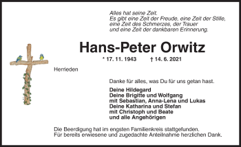 Traueranzeige von Hans-Peter Orwitz von Ansbach