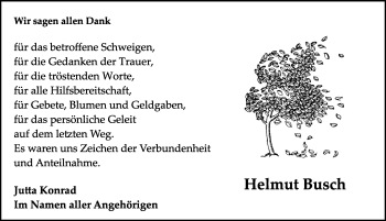 Traueranzeige von Helmnut Busch von Rothenburg