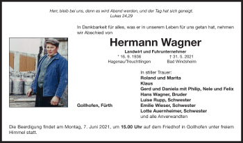 Traueranzeige von Hermann Wagner von Neustadt/ Scheinfeld/ Uffenheim