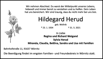 Traueranzeige von Hildegard Herud von Rothenburg