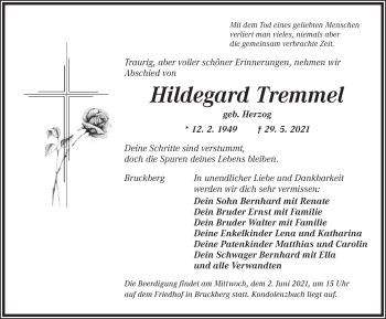 Traueranzeige von Hildegard Tremmel von Ansbach