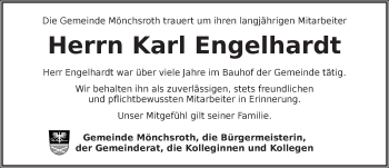 Traueranzeige von Karl Engelhardt von Dinkelsbühl/ Feuchtwangen