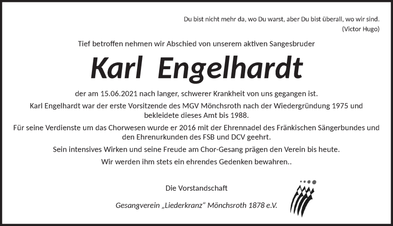  Traueranzeige für Karl Engelhardt vom 19.06.2021 aus Dinkelsbühl/ Feuchtwangen