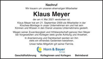 Traueranzeige von Klaus Meyer von Dinkelsbühl/ Feuchtwangen