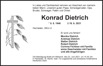 Traueranzeige von Konrad Dietrich von Ansbach