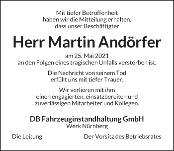 Traueranzeige von Martin Andörfer von GE