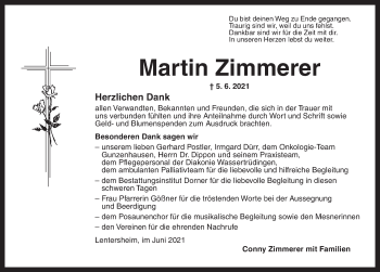 Traueranzeige von Martin Zimmerer von Dinkelsbühl/ Feuchtwangen