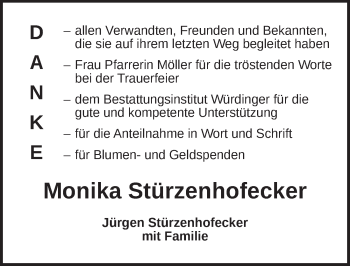 Traueranzeige von Monika Stürzenhofecker von Ansbach