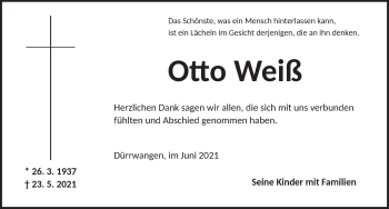 Traueranzeige von Otto Weiß von Dinkelsbühl/ Feuchtwangen