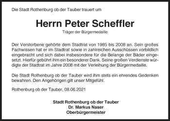 Traueranzeige von Peter Scheffler von Rothenburg