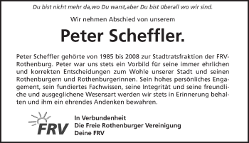 Traueranzeige von Peter Scheffler von Rothenburg
