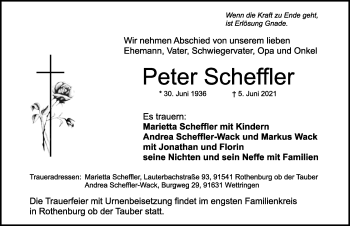 Traueranzeige von Peter Scheffler von Rothenburg