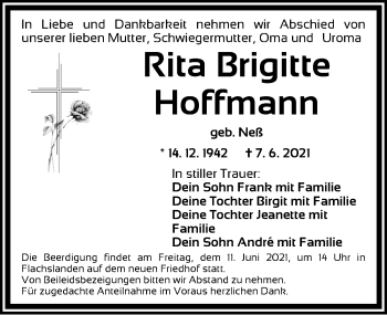 Traueranzeige von Rita Brigitte Hoffmann von Ansbach