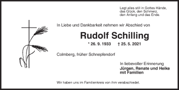 Traueranzeige von Rudolf Schilling von Ansbach