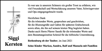 Traueranzeige von Siggi Kersten von Rothenburg