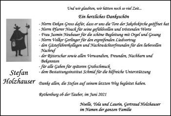 Traueranzeige von Stefan Holzhauser von Rothenburg