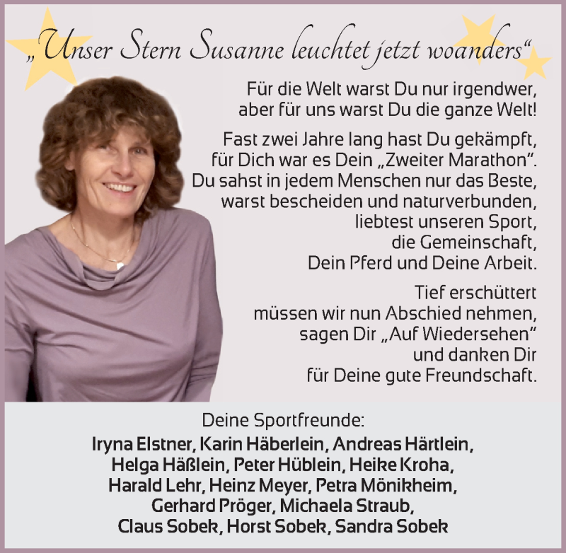  Traueranzeige für Susanne Zeiger vom 22.06.2021 aus Rothenburg