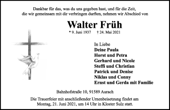 Traueranzeige von Walter Früh von Ansbach