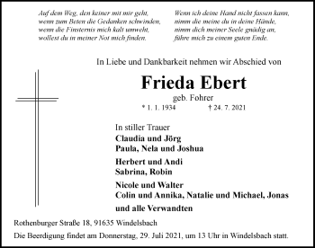 Traueranzeige von Frieda Ebert von ROTHENBURG