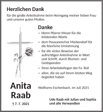 Traueranzeige von Anita Raab von Ansbach