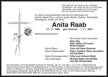 Traueranzeige von Anita Raab von Ansbach