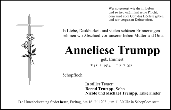 Traueranzeige von Anneliese Trumpp von Dinkelsbühl/ Feuchtwangen