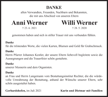 Traueranzeige von Anni  Werner von Neustadt/ Scheinfeld/ Uffenheim