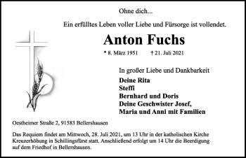 Traueranzeige von Anton Fuchs von Rothenburg