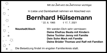 Traueranzeige von Bernhard Hülsemann von Neustadt/ Scheinfeld/ Uffenheim