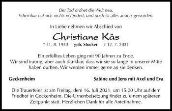 Traueranzeige von Christiane Käs von Neustadt/ Scheinfeld/ Uffenheim