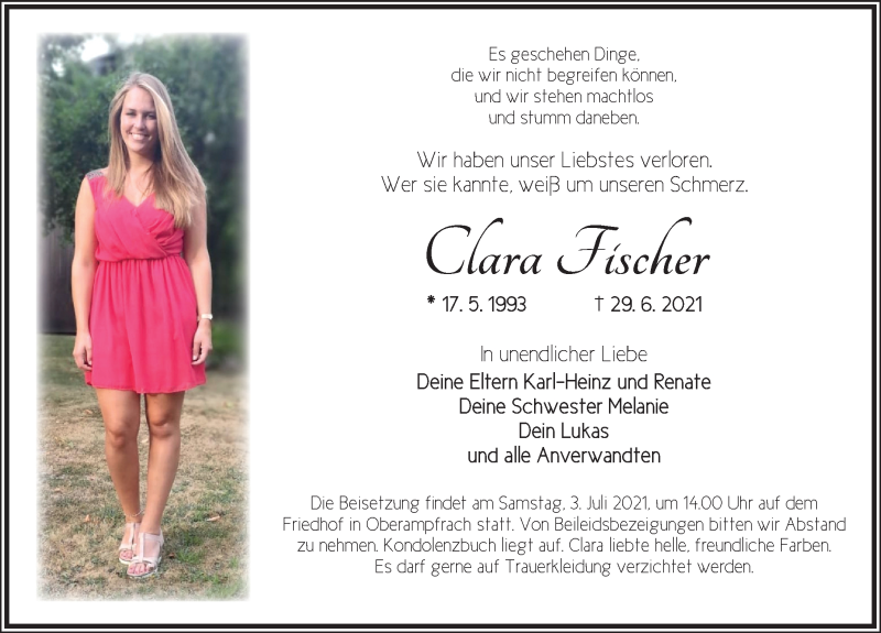  Traueranzeige für Clara Fischer vom 02.07.2021 aus Dinkelsbühl/ Feuchtwangen