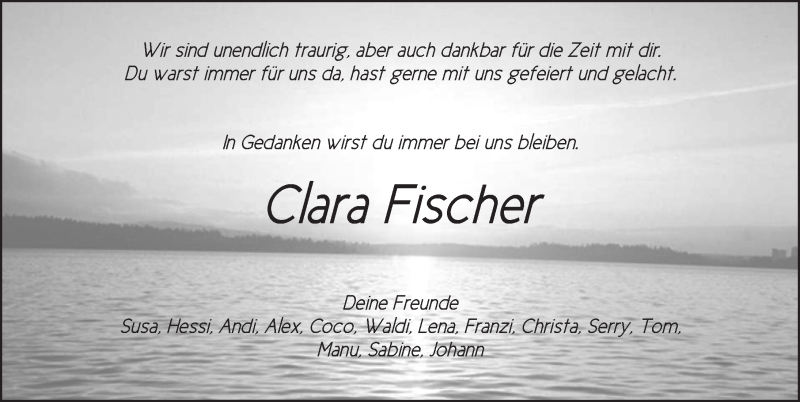 Traueranzeige für Clara Fischer vom 03.07.2021 aus Dinkelsbühl/ Feuchtwangen