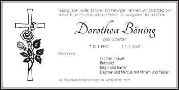 Traueranzeige von Dorothea Böning von Ansbach