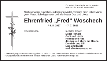 Traueranzeige von Ehrenfried Woschech von Ansbach