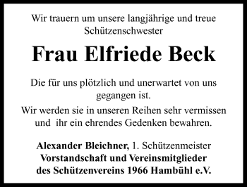 Traueranzeige von Elfriede Beck von Neustadt/ Scheinfeld/ Uffenheim