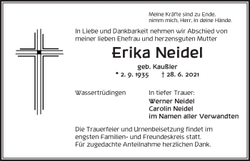 Traueranzeige von Erika Neidel von Dinkelsbühl/ Feuchtwangen