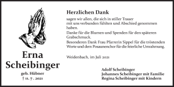 Traueranzeige von Erna Scheibinger von Ansbach