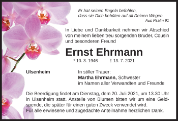 Traueranzeige von Ernst Ehrmann von Neustadt/ Scheinfeld/ Uffenheim