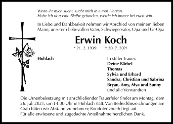 Traueranzeige von Erwin Koch von Neustadt/ Scheinfeld/ Uffenheim