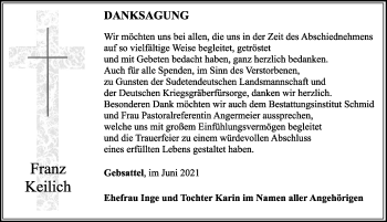 Traueranzeige von Franz Keilich von Rothenburg