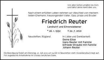 Traueranzeige von Friedrich Reuter von Ansbach