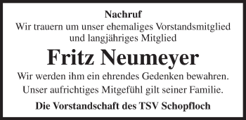 Traueranzeige von Fritz Neumeyer von Dinkelsbühl/ Feuchtwangen