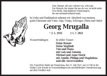 Traueranzeige von Georg Mrugalla von Dinkelsbühl/ Feuchtwangen